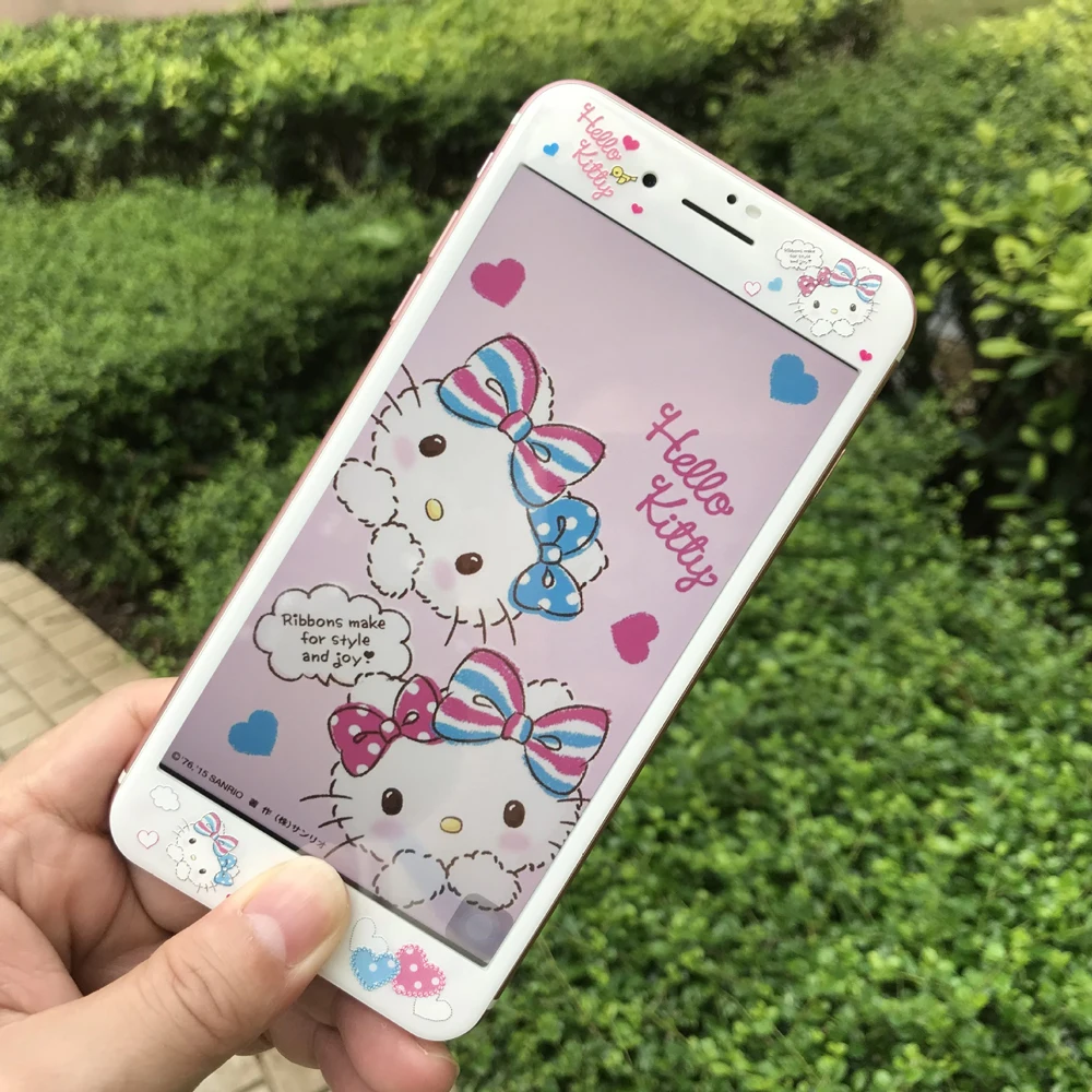 3D углеродное волокно мультфильм Закаленное стекло пленка для iPhone 6 6s 7 8 Plus Kitty Doraemon мышь Кумамон защитный экран протектор