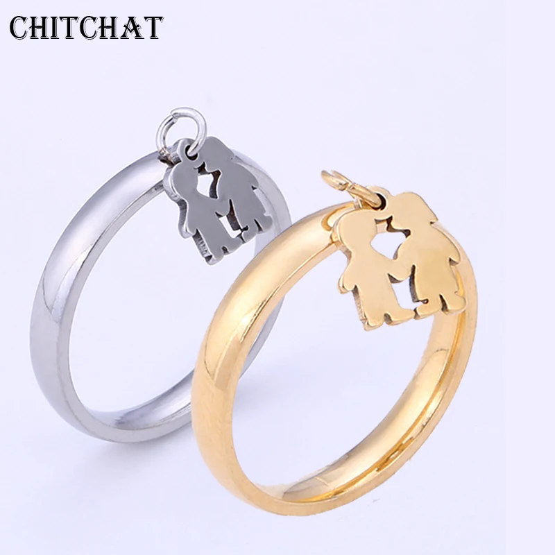 Happy Boy Girl Family Ring Mother Father Stainless Steel Rings For Family Gift Christmas New Year Jewelry