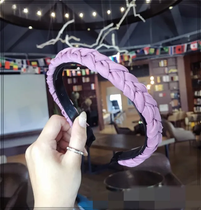 pink Модные Женские однотонные плетеные твист повязки для волос элегантные пластиковые обручи простые винтажные ручной работы аксессуары для волос в виде тюрбана - Цвет: pink