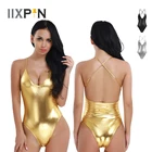 Купальник женский, из лакированной кожи, с глубоким V-образным вырезом