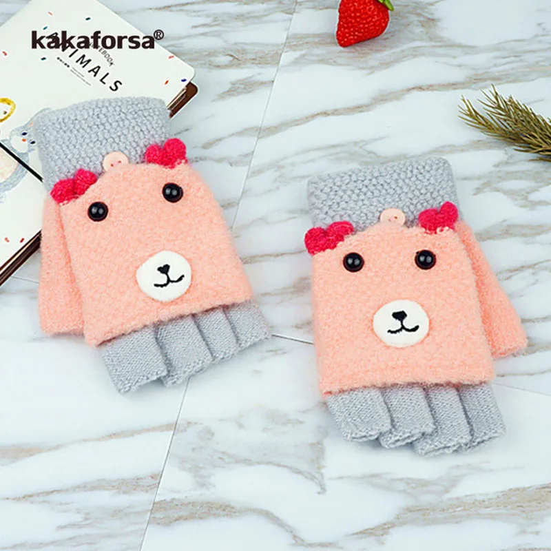 A1700904-Pink Kakaforsa женские теплые вязаные варежки Зимние перчатки для сенсорного экрана женские вязаные толстые перчатки без пальцев нейлоновые варежки Новинка - Цвет: A1700904-Pink