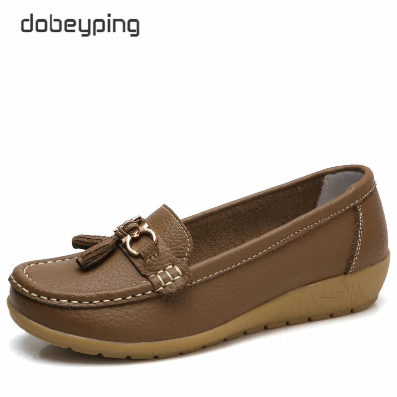Dobeyping/ г.; весенне-Осенняя обувь; женская обувь из коровьей кожи на плоской подошве; женские лоферы без шнуровки; женские мокасины; большие размеры 35-41 - Цвет: Coffee