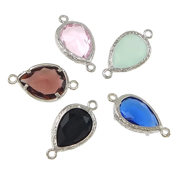 

10PCs/Lot Teardrop color plated cubic zirconia faceted 1/1 loop more colors Hole:Approx 1.5mm Brass Jewelry Connector