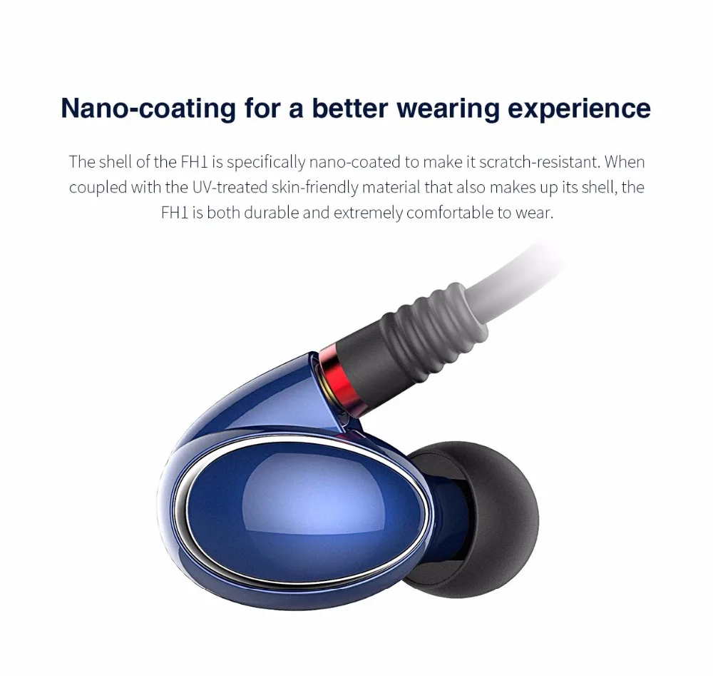 FiiO FH1 Knowles Driver Balanced Armature-Dynamic Hybrid In-ear Earphones With 2.5mm Blacnced And 3.5mm Mic Cable