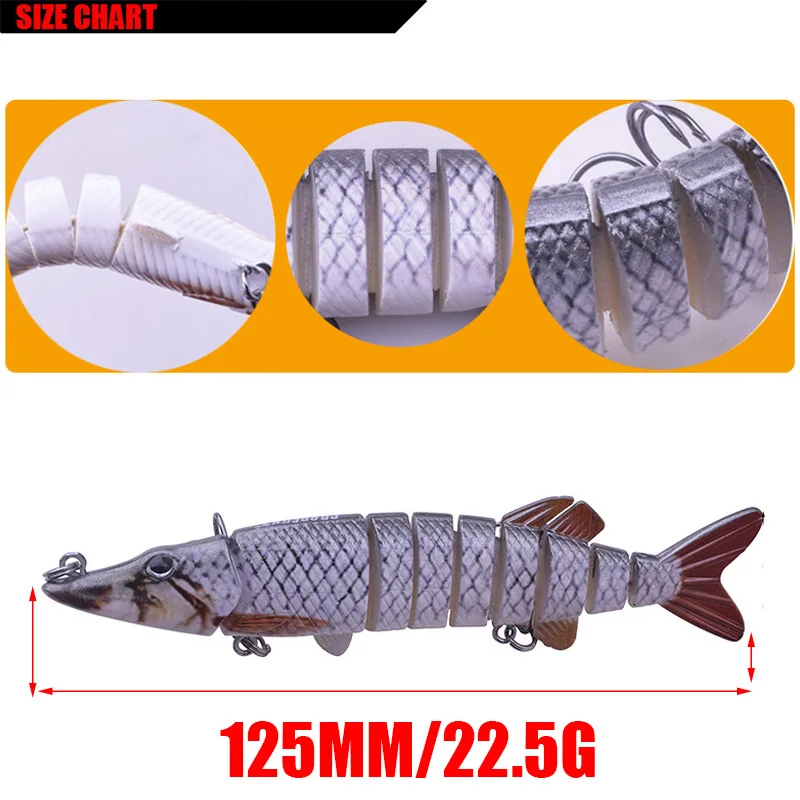WDAIREN Artificial Pike Lure Multi Jointed Bait 12.5cm 22g Lifelike Crankbaits Sea Fishing Tackle Wobblers Swimbait  9 Joints