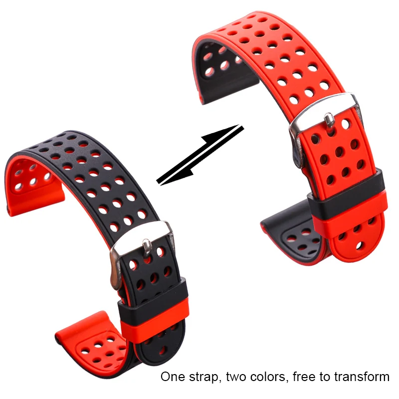 Silicone Rubber Watch Band Strap Sports Breathable Wristband For Women Men Fashion Two-tone Watchbands Bracelet 18 20 22 24mm