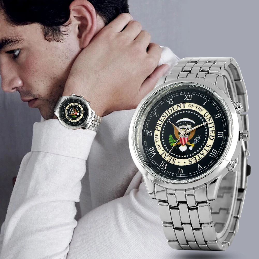 Vogue Seal of The President of The США шаблон часы для мужчин премиум сплава ремешок часы для мужчин кварцевые наручные часы