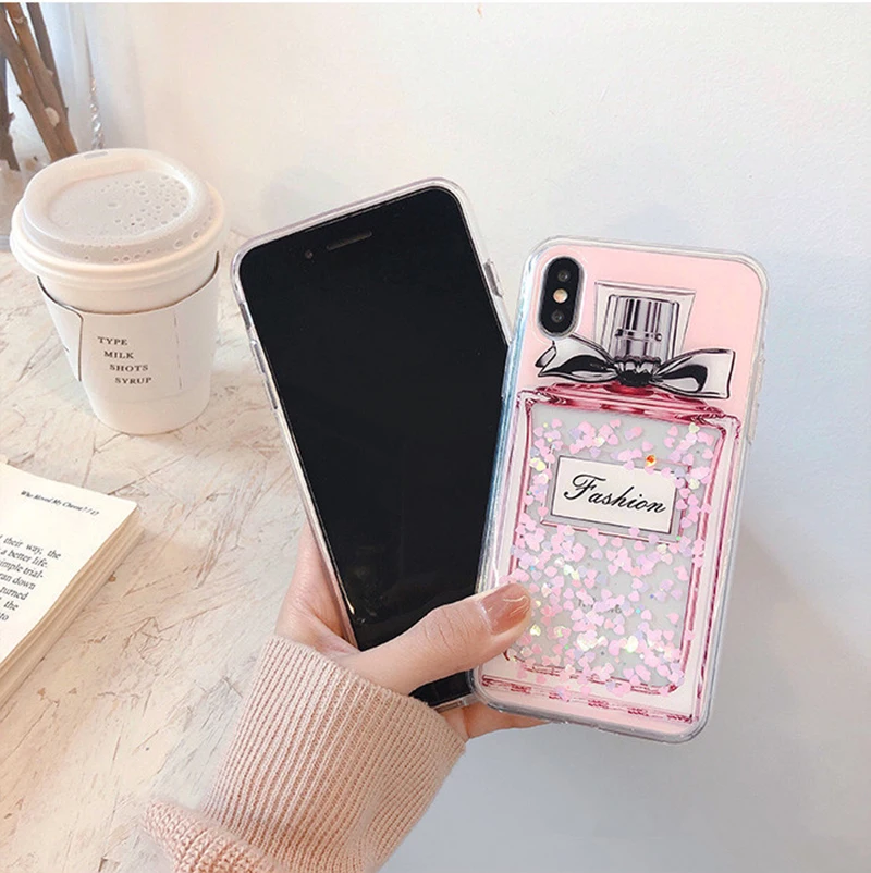 Мягкий ударопрочный чехол из ТПУ с блестками для флакона духов iPhone 7 8 Plus X XS Max XR 6s 6