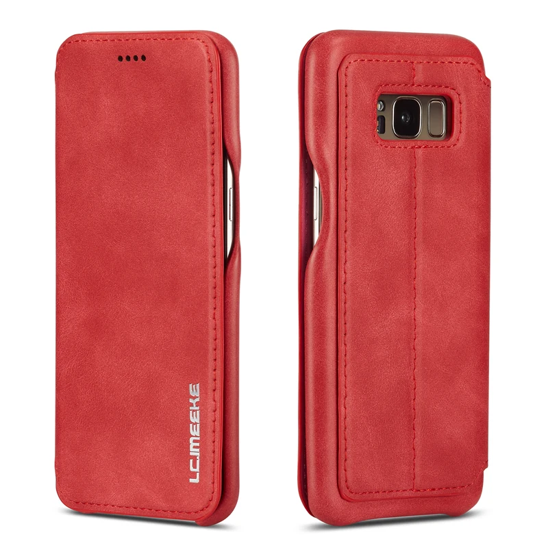 Red Роскошный кожаный чехол-книжка, флип-чехол для samsung Galaxy S8, чехол-подставка, чехол для телефона, держатель для карт, высокое качество, чехол, Fundas - Цвет: Red