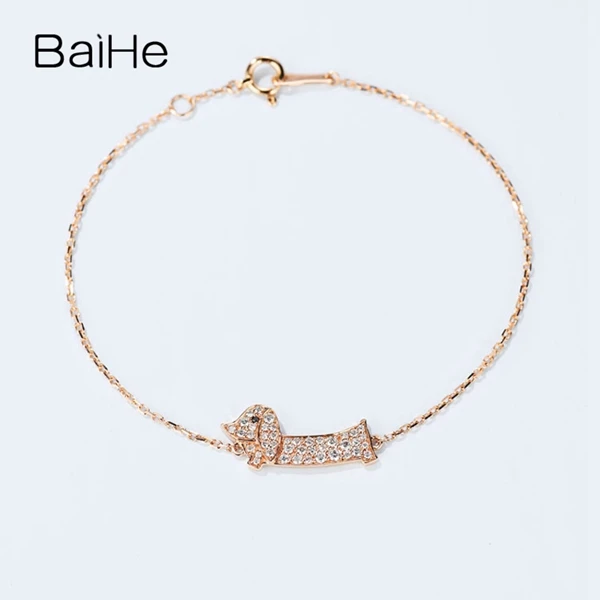 BAIHE Solid 14K розовое золото 0.24ct Сертифицированный H/SI подлинные натуральные бриллианты юбилейные женские классические ювелирные изделия браслет