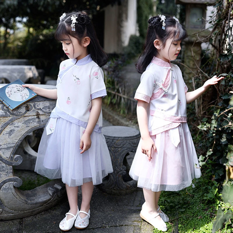 Китайское платье для девочек qipao летнее hanfu традиционная китайская одежда