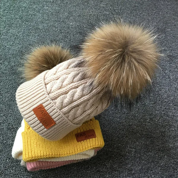 Новинка 2020 детская теплая Зимняя шерстяная вязаная шапка с меховым помпоном