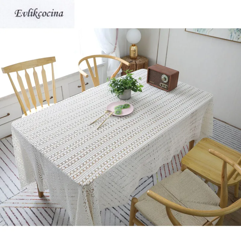 

Free Shipping Retro Milk White Crocheted Tablecloth Home/Hotel Table Cover Mantel De Mesa Multifunction Covered Cloth Nappe