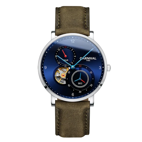 Gre leather C8026blu Карнавал ультратонкие tourbillon для мужчин часы лучший бренд эксклюзивные механические часы Полный сталь relogio Мужской коль saati - Цвет: Gre leather C8026blu