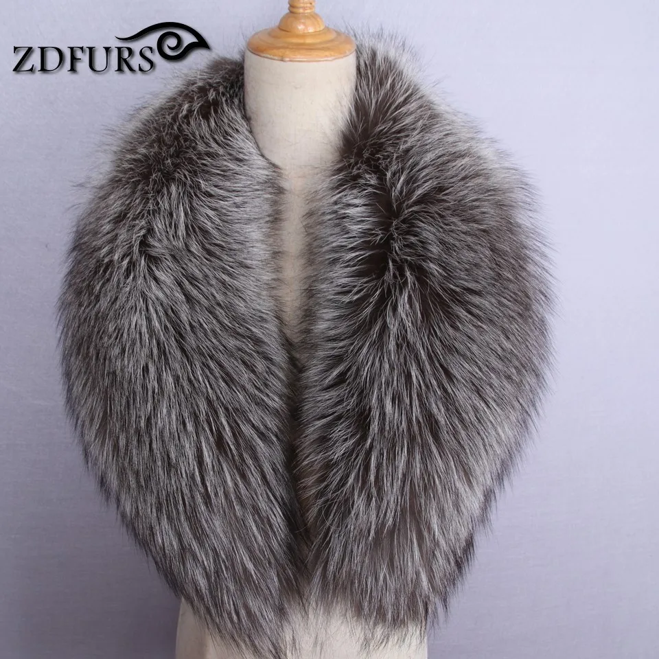 ZDFURS* Горячая Распродажа супер большой черный Лисий меховой воротник для шерстяной куртки одежда натуральный Лисий мех шарф большой размер Женская ZDC-163011