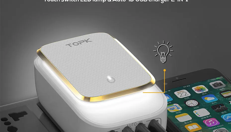 TOPK L-power 22 Вт 4.4A(макс.) USB зарядное устройство для iPhone 8X7 6 светодиодный светильник Smart Auto-ID USB настенное зарядное устройство для мобильного телефона EU/US/UK
