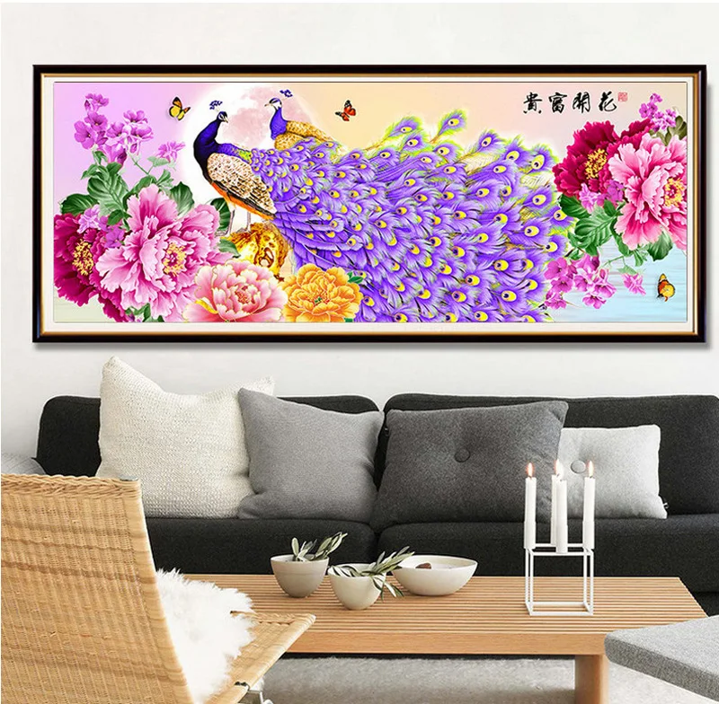 QIANZEHUI алмазная вышивка круглые алмазы богатый Павлин пион полная Стразы 5D