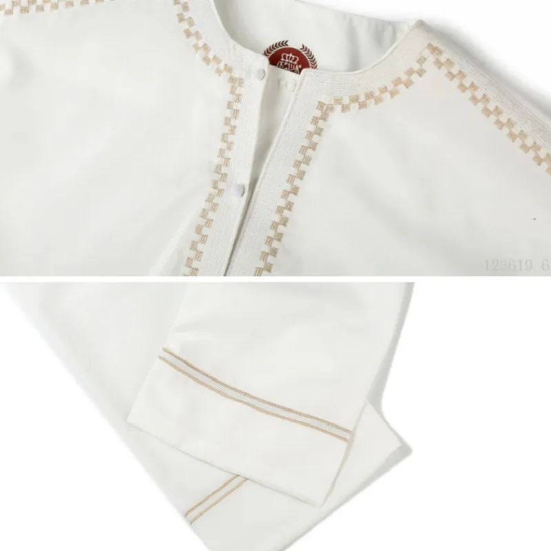 Летняя мужская одежда с длинным рукавом Арабская вышивкой и круглым вырезом Jubba