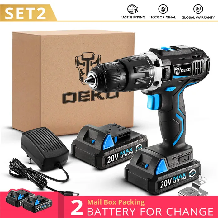 SET2 DEKO GCD20DU3 20 В Макс литиевая батарея DIY драйвер питания переменная скорость электрическая отвертка ударная аккумуляторная дрель с светодиодный светильник - Цвет: SET2