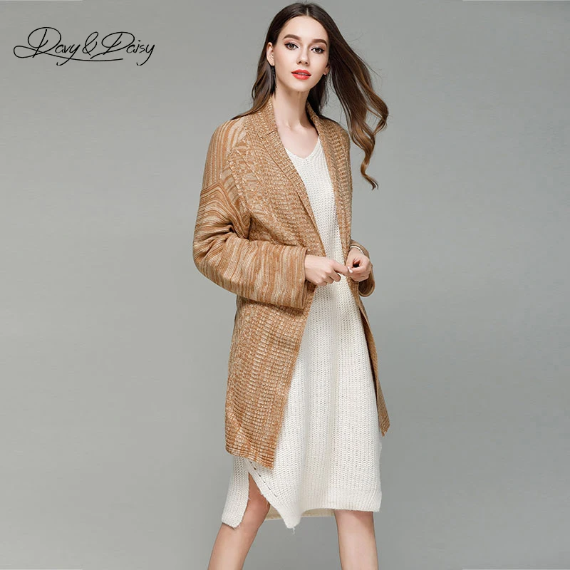 Davydaisy Для женщин Кардиганы для Мода Turn Пух воротник вязаный Повседневное