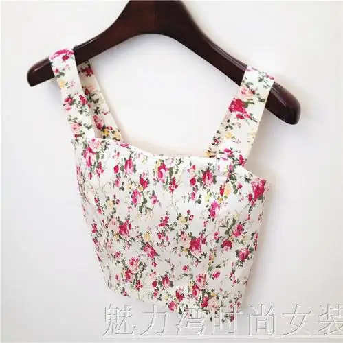 As shown Черный сексуальный укороченный топ, короткий топ на бретельках, женский милый цветочный топ, женские топы, Женский бюстье с чашками - Цвет: As shown