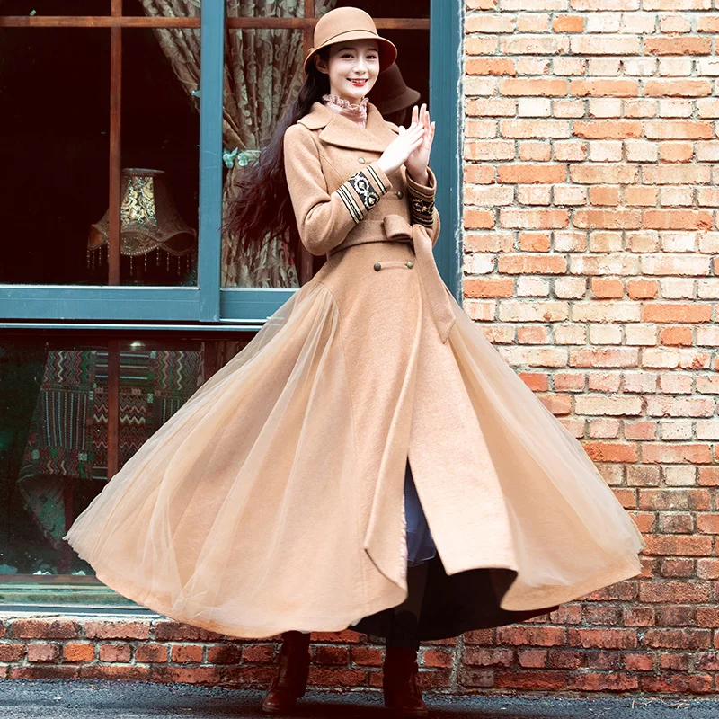 Free Shipping 2019 New Fashion Long Maxi Autumn And Winter Vintage Trench Dresses For Women Boshow Outerwear S-L Gauze Patchwork | Женская