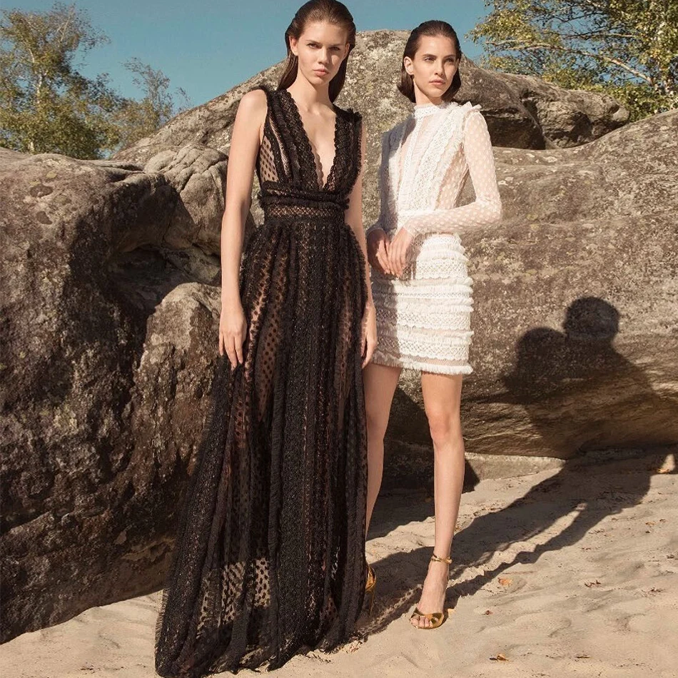 Женское вечернее платье Seamyla черное элегантное без рукавов с глубоким v-образным