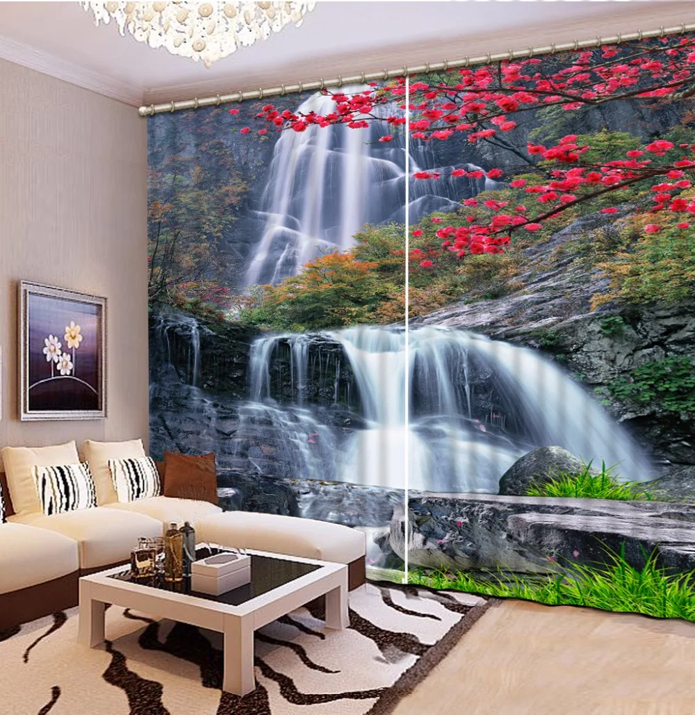 

Chinese Style Large 3D Curtain Blackout Waterfall Landscape Curtains For Living Room Bedroom Window Treatment