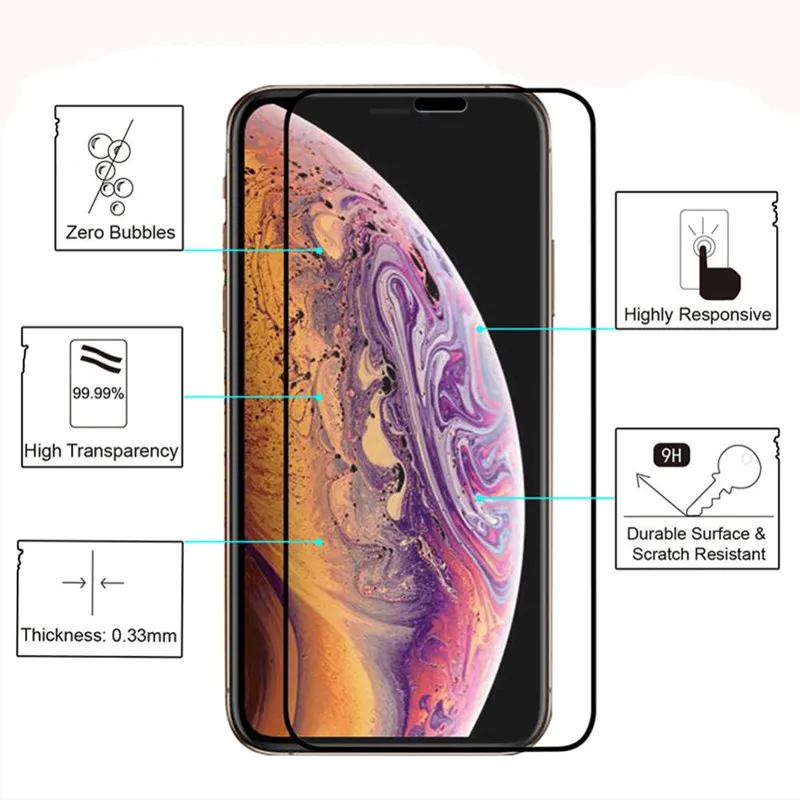 

10D Protective Glass On The For iPhone Xs Max 6s 7 8 6 Plus X Xr Xs iphone 7 iphone 6s full cover Protection Tempered Film