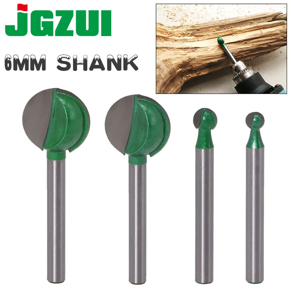 JGZUI 1pc 6mm Shank Ball Nose Round Carving Bit Cove CNC Milling Bit Radius Core Tungsten Carbide Router Bit for Wood