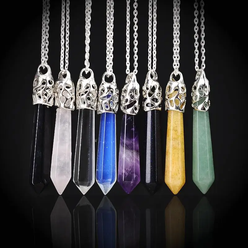 

New Imitate Colorful Bullet Natural Stone Necklaces & Pendants Women Long Silver Plated Chain Necklace for Female Men