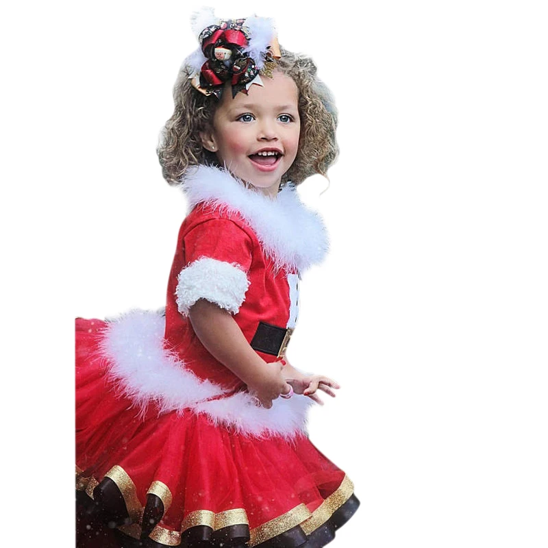 Christmas Costume For Kids Girls Set Santa Claus Gift Boutique Clothing Short Sleeved Tops+TUTU Skirt Suit Outfit 1-5 Years | Детская