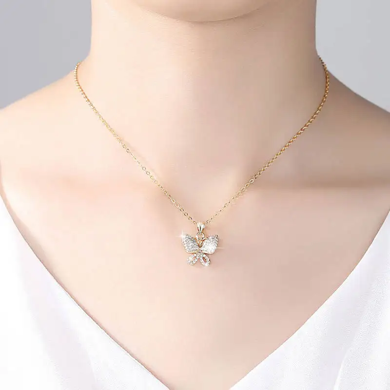 HPXmas Pave Crystal Butterfly Pendant Copper Chain Cubic Zirconia Female Necklaces For Girl Necklace Women Jewelry Gift | Украшения и