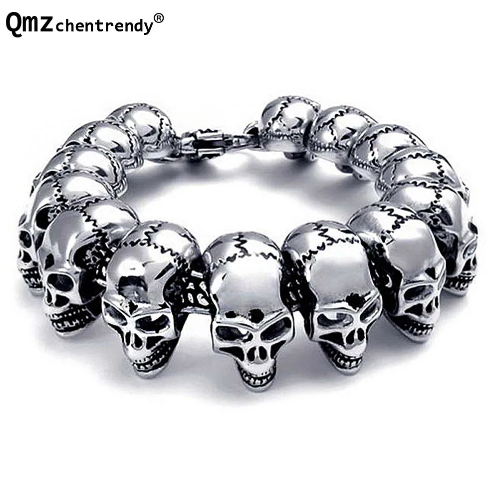 

Titanium Men Punk Bracelets Stainless Steel Skull Cool Bracelet Pulseras Wristbands Bangle Vintage Jewelry Brace lace 3 Bangle