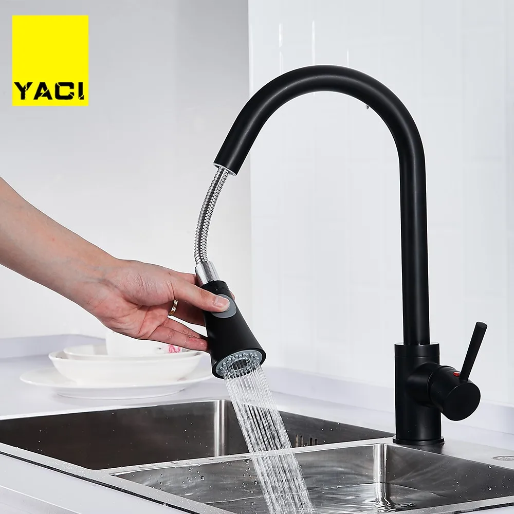 YACI 273 новый смеситель для кухни латунь никель Матовый кран раковины выдвижной 360