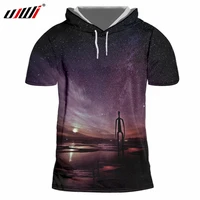 ujwi new mens funny personality hooded tshirt 3d starry sky man polyester tee shirt printed best selling unisex casual t shirt