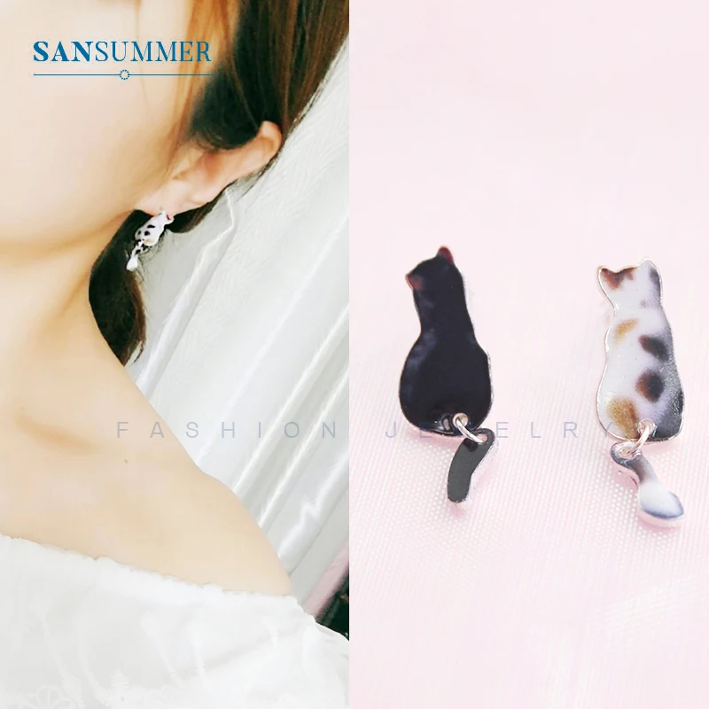 Женские серьги с наклейками SANSUMMER изящные в виде мультяшного кота модные