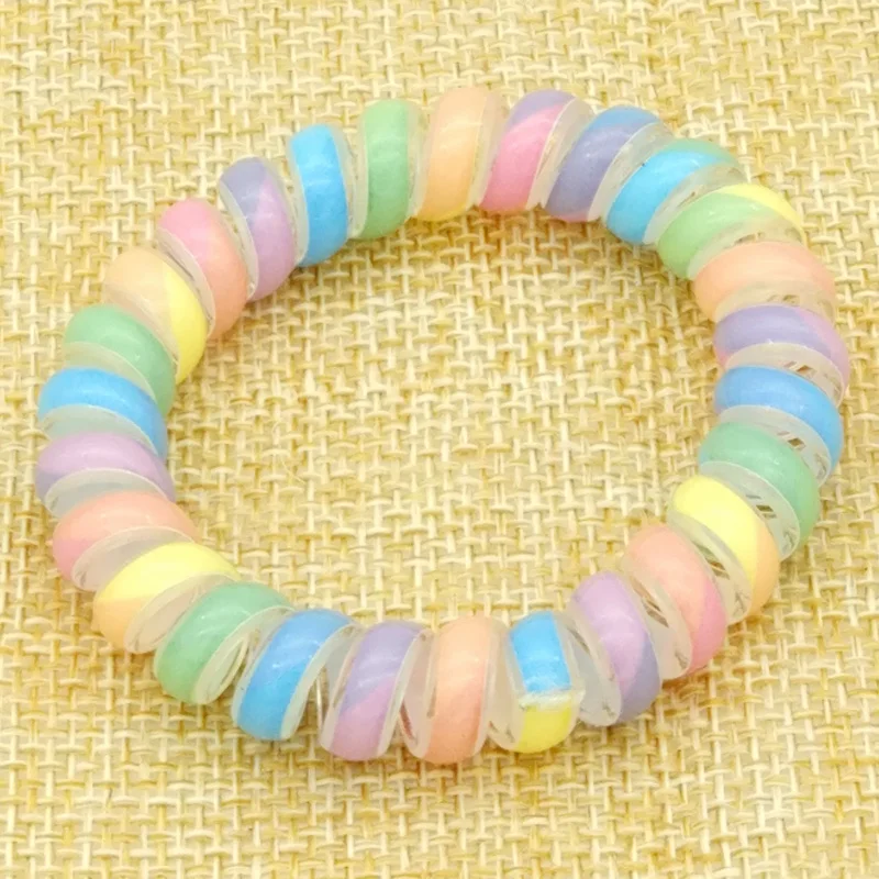 

5 Pcs Lot Popular Scrunchies Telephone Wire Gum For Ladies Elastic Hair Band Rope Colored Bracelet Large Size 5 cm Scrunchy