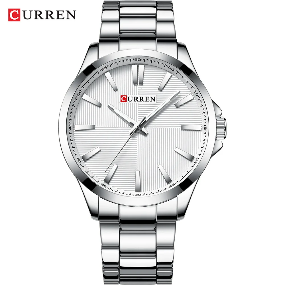CURREN Часы мужские модные часы роскошный браслет из нержавеющей стали Reloj Наручные часы Бизнес водонепроницаемые часы Relogio Masculino - Цвет: Silver White