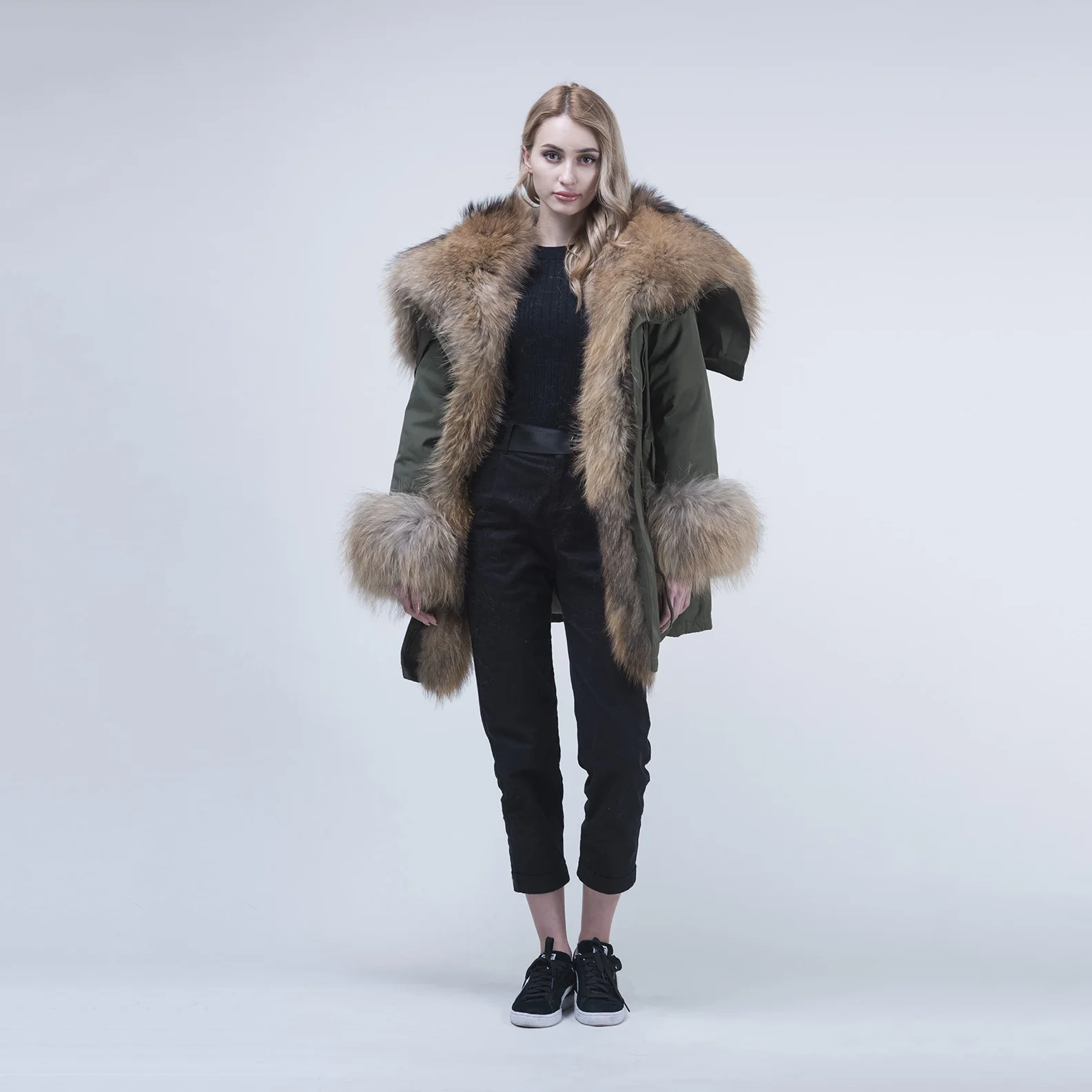

Water Proof fur parka with real fur collar coat women fur coat