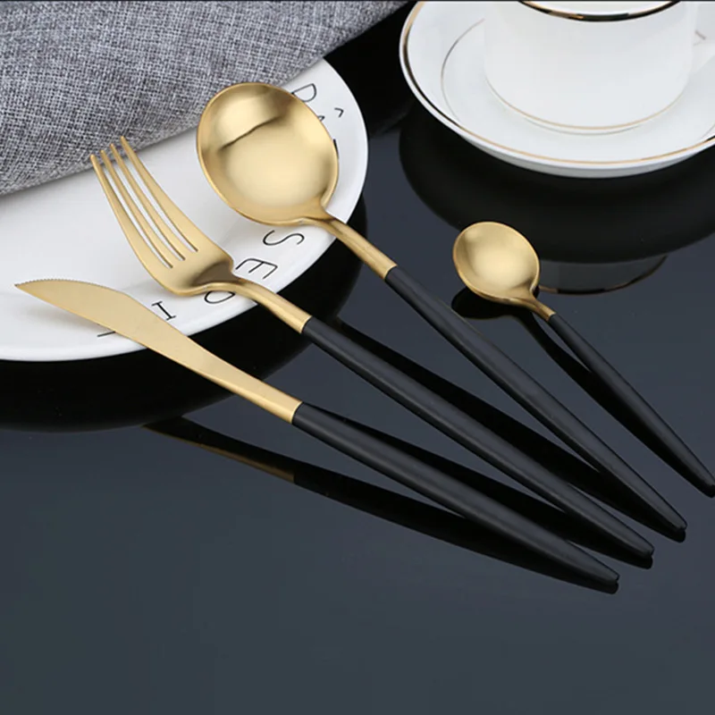 

24pcs KuBac Hommi 2018 New Golden Top Quality Stainless Steel Steak Knife Fork Party Cutlery Set black gold silver 4 colors