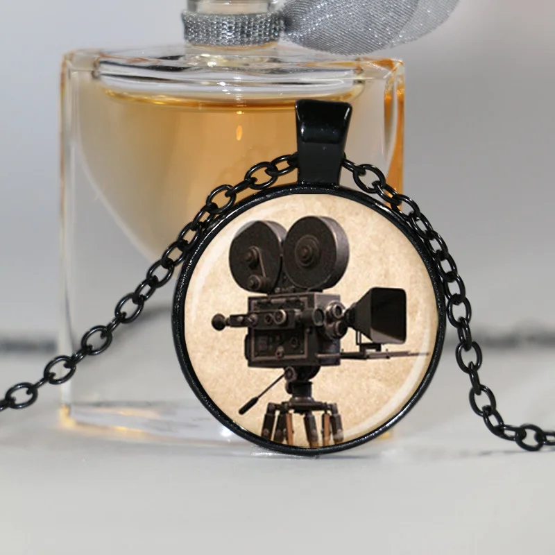 Antique movie camera necklace glass dome pendant fashion handmade jewelry | Украшения и аксессуары