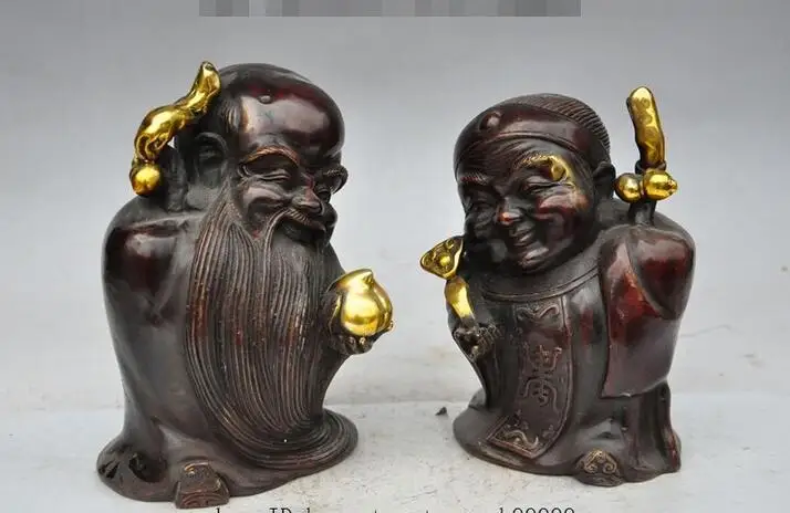 8&quotMark China Bronze gilt Long Life Longevity Shouxing God Wife Star Pair Statue | Дом и сад