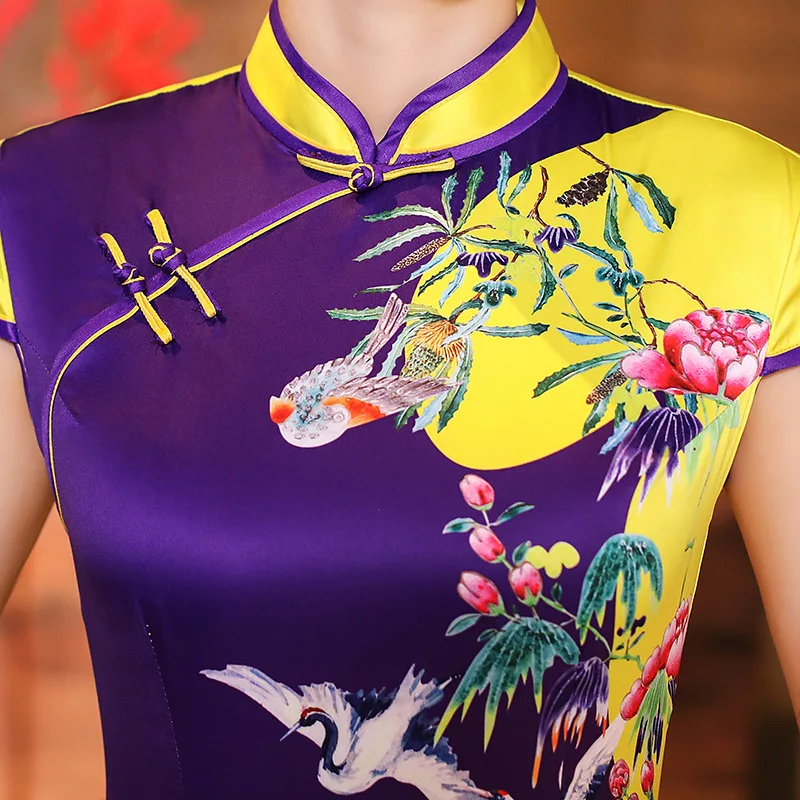 

2019 Summer Long Cheongsam Novelty Chinese style Dress Womens Rayon Qipao Slim Party Dresses Lady Button Vestido Size S to 5XL