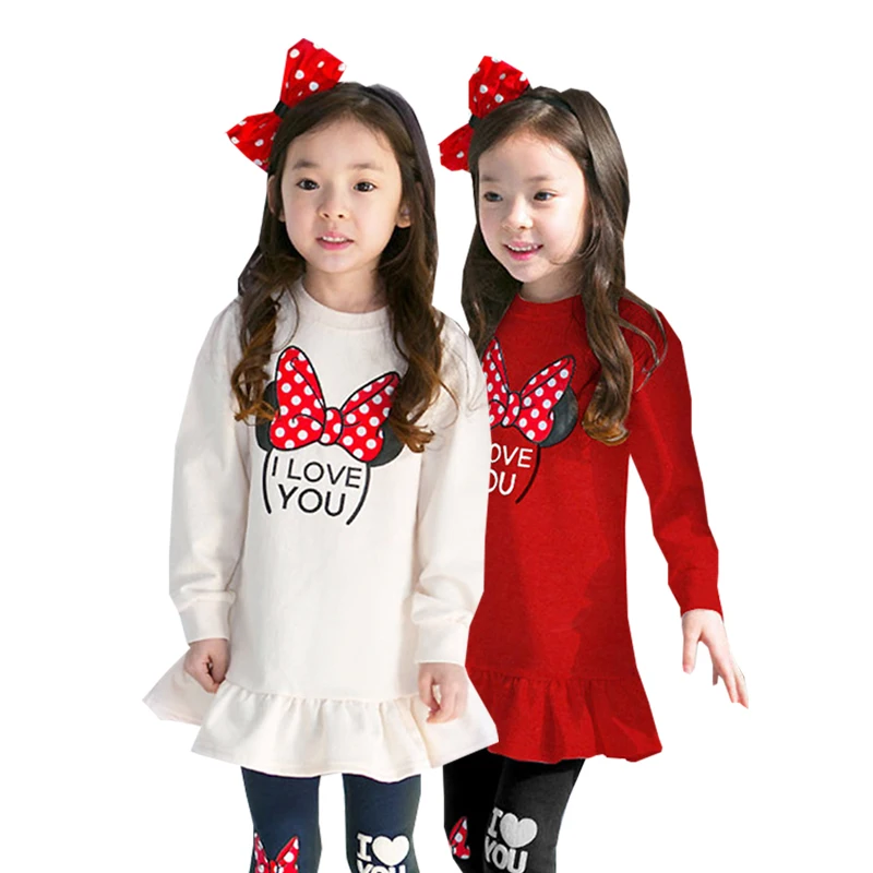 

Girls Clothes Sweet Cartoon Print Fashion New Sweatshirt Top T-Shirt + Leggings Casual two piece set cotton highQuality Clothing
