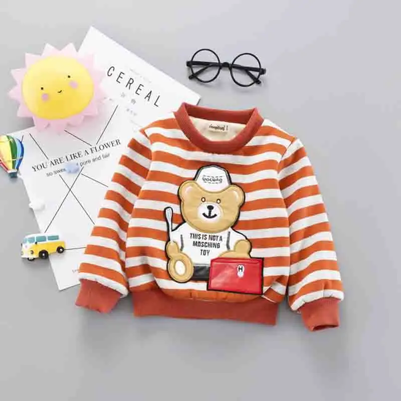 BibiCola Winter Newborn Sweatshirts Autumn Fashion Cartoon Knit Pullovers Infant Boys Warm Thickening Stripe Top | Детская одежда и