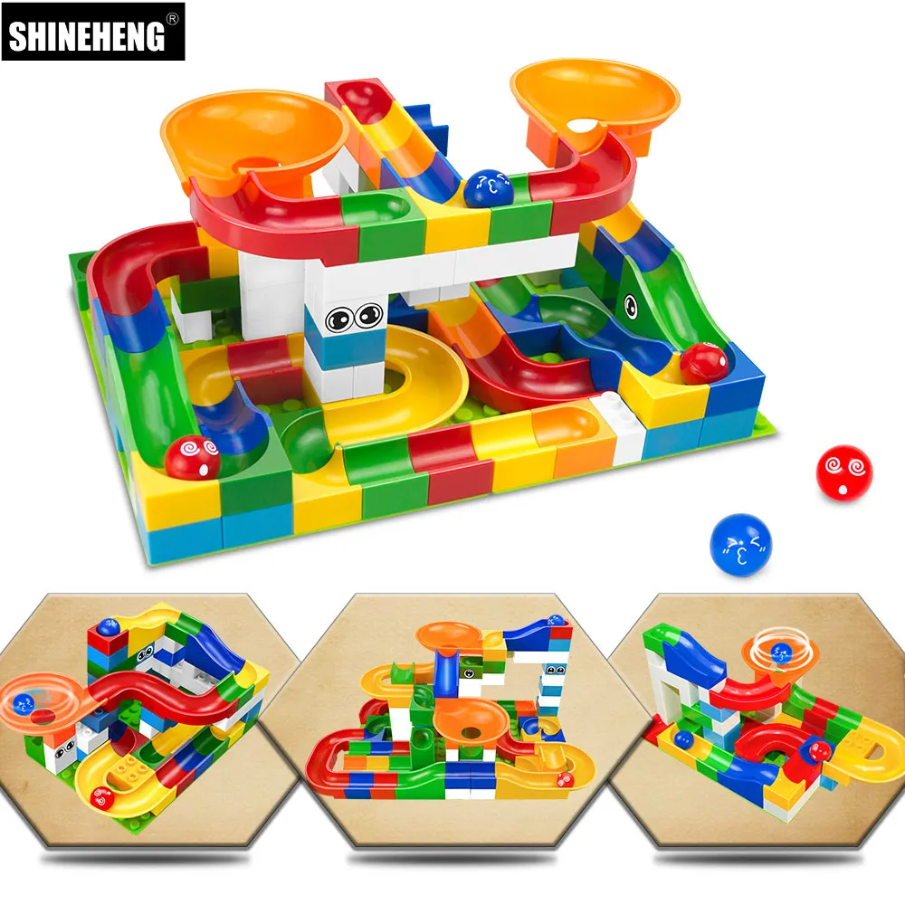 

52Pcs Marble Race Run Building Blocks Big Size Educational Bricks Maze Balls Track Compatible with Big Brand Large Blocks