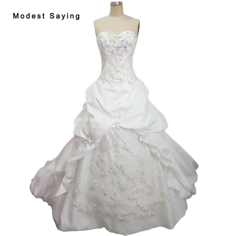 

Vintage Princess Ball Gown Sweetheart Ruffled Wedding Dresses 2019 Beaded Lace Bridal Gowns Ivory Custom Made vestido de noiva