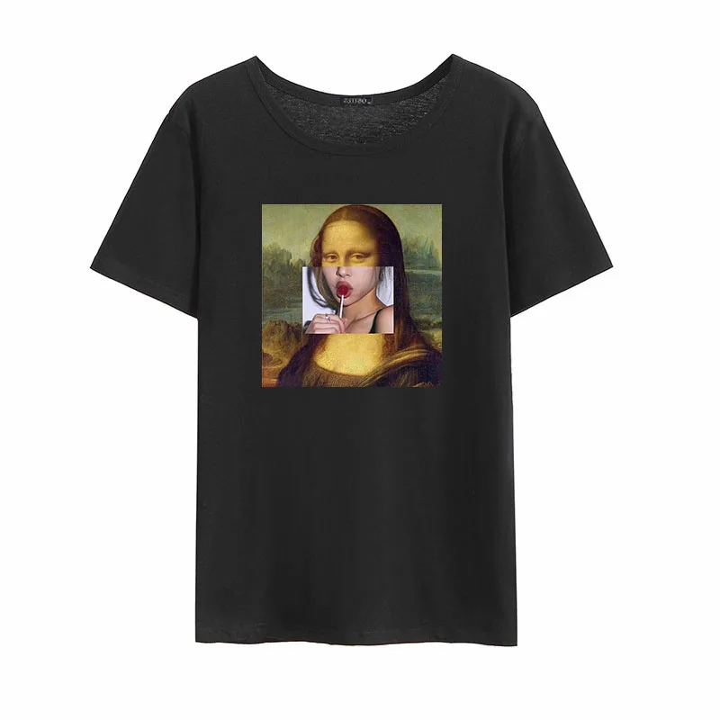 Mona Lisa повседневные модные летние женские Топы Ulzzang с коротким рукавом, свободные, Харадзюку, рисунок с героями мультфильмов, большой размер, хип-хоп рубашка - Цвет: 1