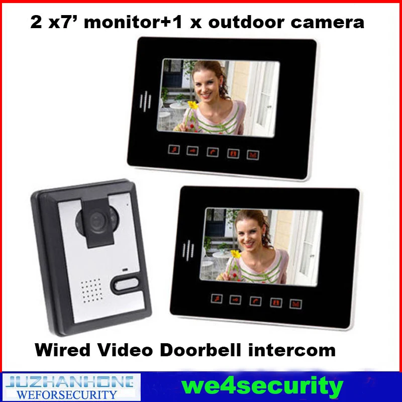 Дверной звонок 7 " домофон 1 камера + 2 монитора ночного видения HD проводной видео
